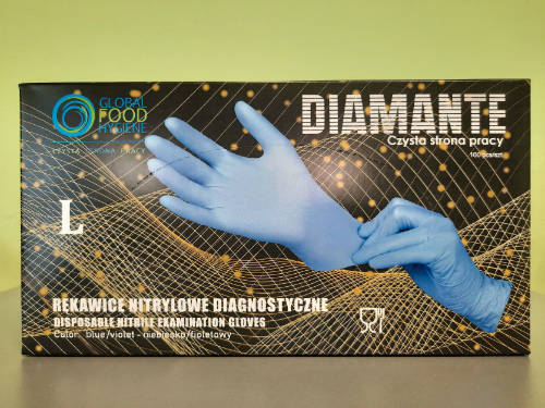 Diamante Nitril védőkesztyű, púdermentes, kék M 100 db/doboz
