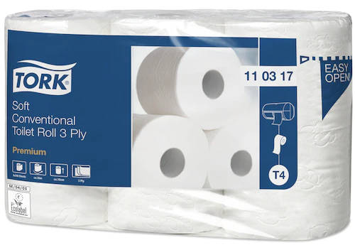 Tork Soft kistekercses toalettpapír, T4 3 rétegű, fehér, 6 tekercs/csomag