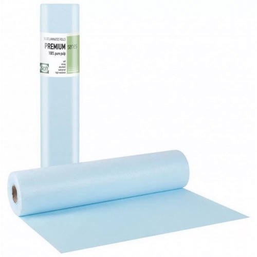 Orvosi lepedő fóliával  ELITE kék papír+PE 50 cm széles, 50 méter/tekercs, 132 lap
