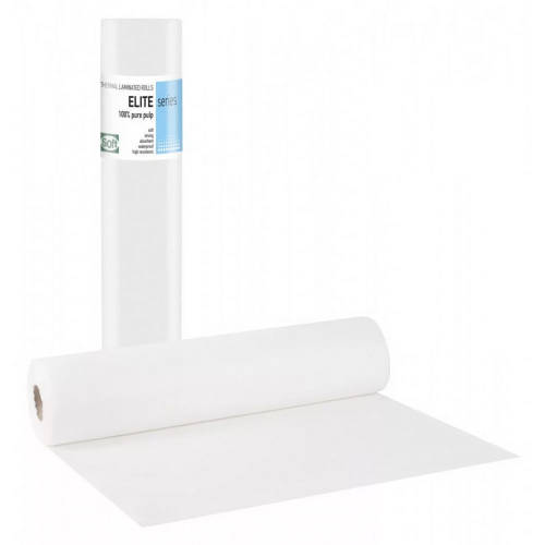 Orvosi lepedő fóliával  ELITE fehér papír+PE 59 cm széles, 50 méter/tekercs, 132 lap