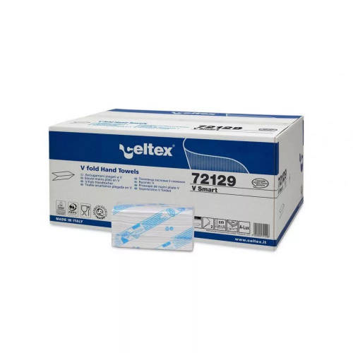 Celtex V Smart hajtogatott kéztörlő, cellulóz, 2 rétegű, 15x200 lap/karton