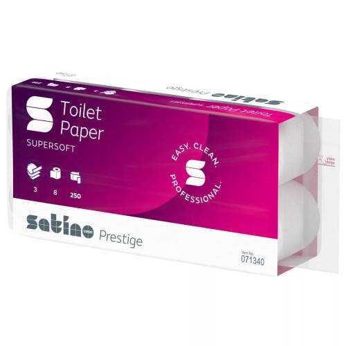 Satino Wepa Prestige kistekercses toalettpapír 3 rétegű, fehér, 250 lap, 8x8 tekercs/karton (64 db!)